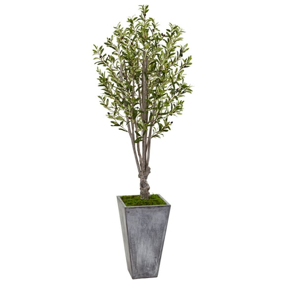 Nearly Natural 6 ft. Olive Artificial Tree in Stone Planter