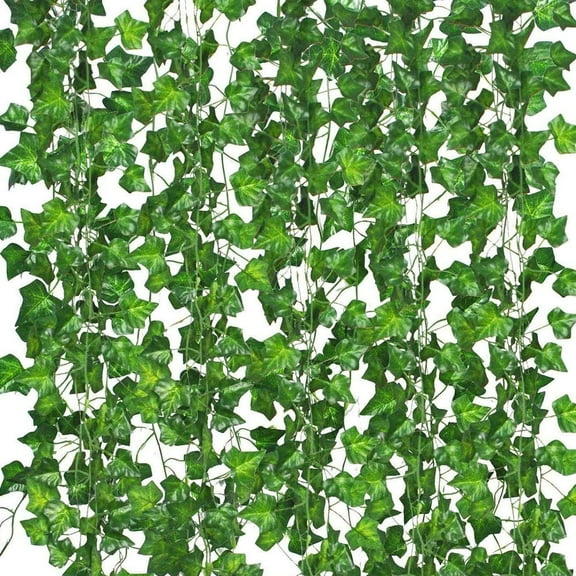 12 Pack Artificial Ivy Garland, Fake Vines with Clips for Room Decor, Faux Greenery Leaves with Green Flowers for Home Garden Wall Wedding Bedroom Aesthetic Decor