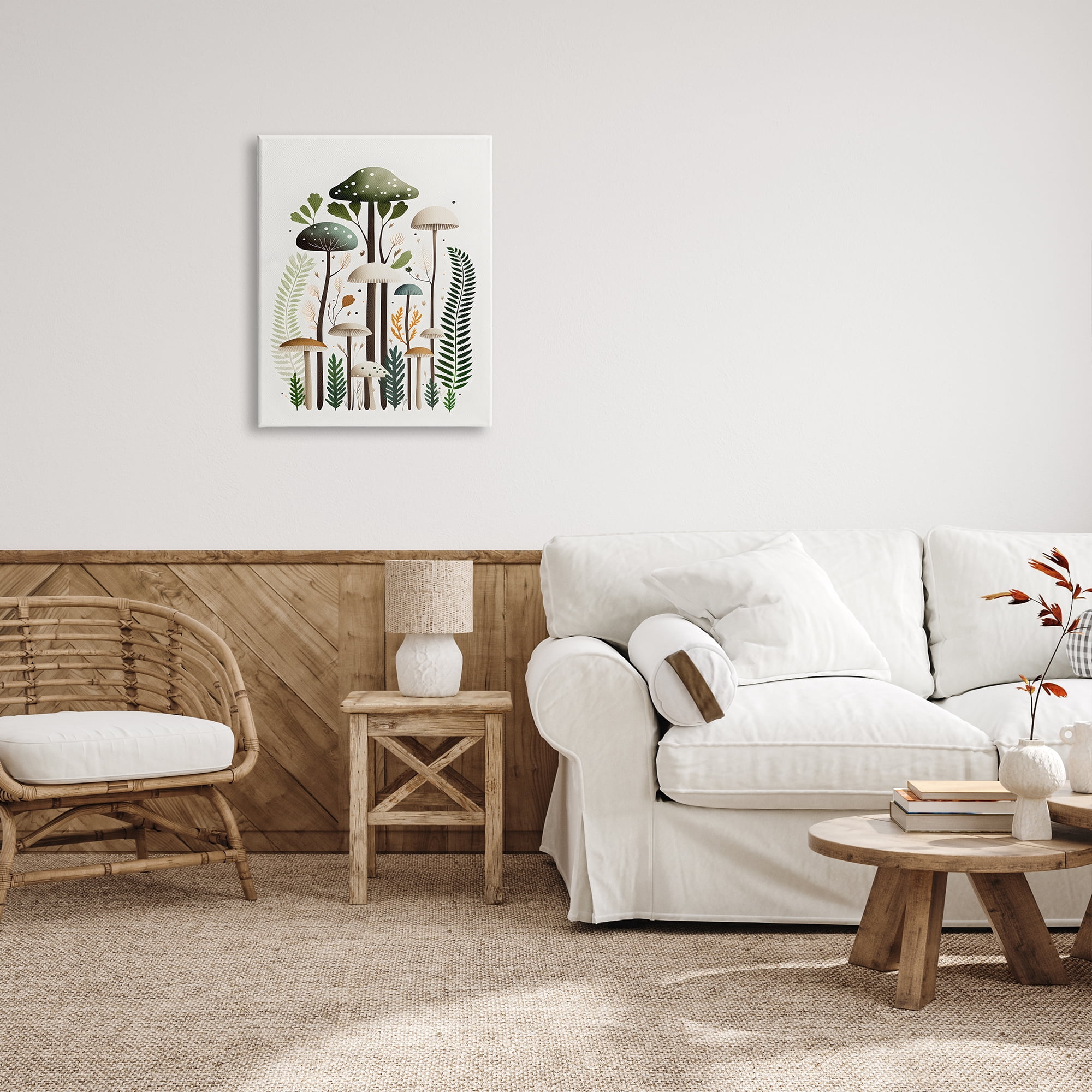 Stupell Industries Whimsical Green Mushrooms Botanical & Floral Painting Gallery Wrapped Canvas Art Print Wall Art, 24 x 30
