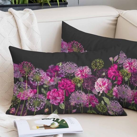 Watercolor Floral Pillow Covers 12"x20", Spring Purple Dandelion Lily Leaves Plants Soft Brushed Microfiber Breathable Throw Pillow Covers, Pillowcase with Zipper for Couch Sofa Bedroom Living Room