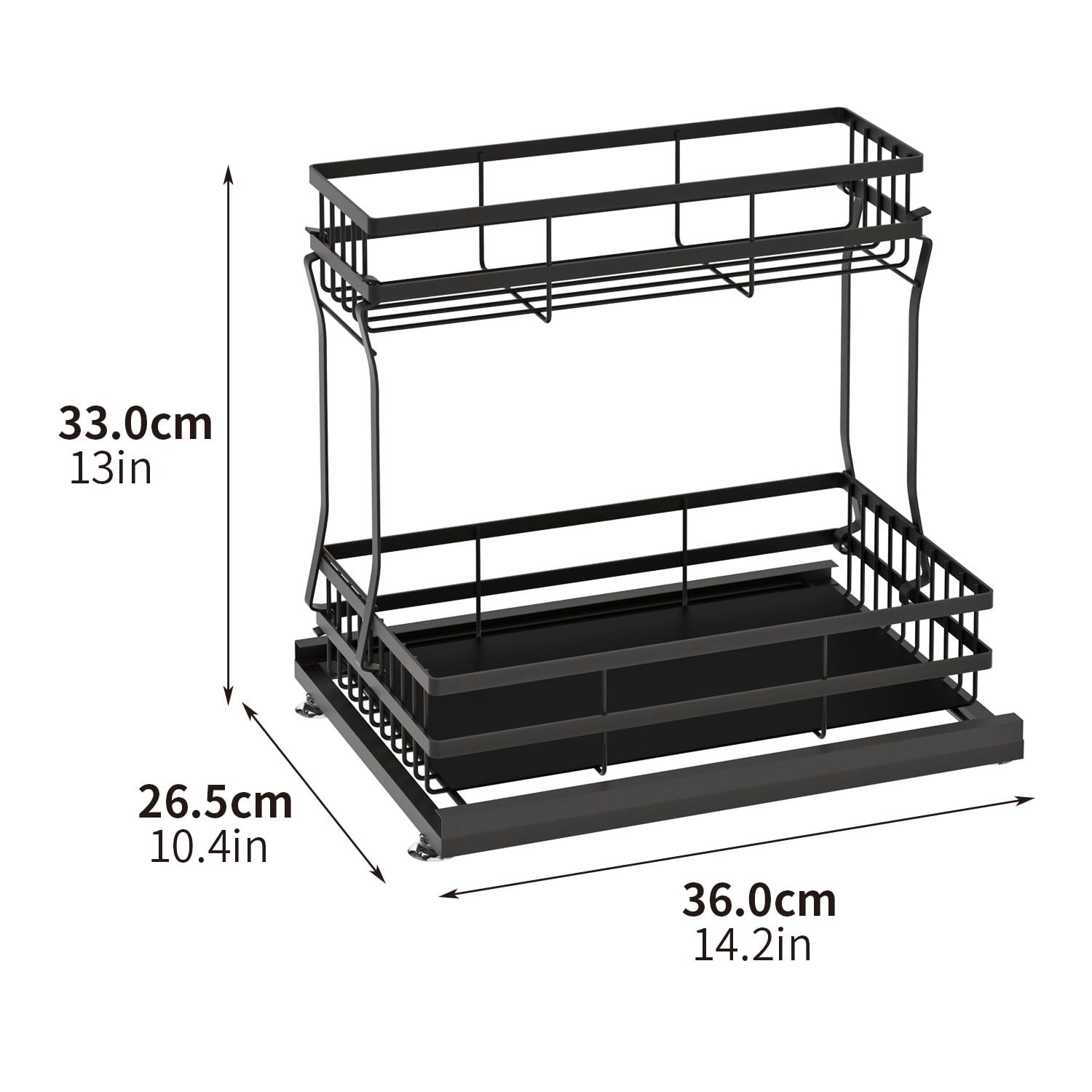 LENLN 2-Tier Under Sink Organizer, Sliding Pull-Out Storage Rack for Kitchen Plumbing, Kitchen Under Sink Storage for Narrow Space Easy Access Sliding Storage Drawer