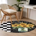 thumbnail image 5 of Sunflower Large Area Rugs for Bedroom Living Room, Soft Non Slip Carpet Bedside Rug, Black White Check Farmhouse Bee Vase Floral Round Floor Cover Kitchen Accent Rug 4' for Dining Room/Office, 5 of 9