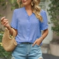 thumbnail image 2 of Fashion $15 & under Olyvenn Blouses for Women Dressy Casual Solid Color Button Down Short Sleeve Top Chiffon Elegant Stylish Summer Tunics 2025 Sky Blue 10, 2 of 7
