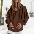 thumbnail image 3 of Hoodies for Women,Woman Fleece Sweatshirt Long Sleeve Pullover Tops Fall Winter Loose Fit Sweaters Drawstring Hoody Womens Hooded Sweatshirt Fall Winter Cosy Tops Brown M, 3 of 5
