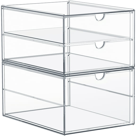 Sorbus Storage Organizers With 3 Drawers, Multipurpose Acrylic Drawers for Makeup, Office Organization and Storage, Art Supplies, Jewelry, Stationary - 2 Pcs Clear Stackable Storage Bins