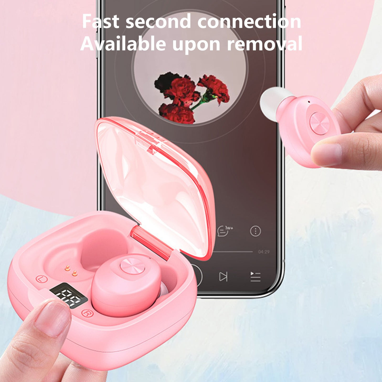 Wireless Earbuds, Bluetooth Earbuds Headphones Bass Stereo, IPX7 Waterproof Ear Buds with Mic LED Display, in Ear Earphones, 78H Playtime for Smartphone Laptop Pad Sports Workout,Pink