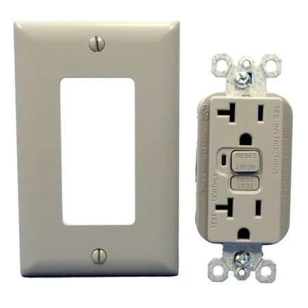 Gfi Gfci Outlet - PS Gray GFCI Straight Blade Receptacle GFI Outlet NEMA 5-20R 20A 125V PT2095-GRY