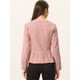 thumbnail image 4 of Chaqueta de mezclilla con cuello redondo y botones de manga larga con volante recortado y peplum para mujer Rosa Empolvado XL, 4 of 5