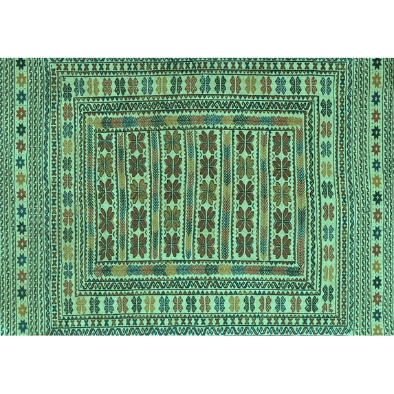 Ahgly Company Machine Washable Indoor Rectangle Southwestern Turquoise Blue Country Area Rugs, 7' x 9'