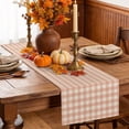 thumbnail image 6 of Peach Pink Plaid Table Runner - 70 Inch Long Gingham Checked Minimalist Modern Cotton and Linen Blended Dress Scarves Farmhouse Table Runner for Kitchen Dining, Coffee Table, 13" x 70", 6 of 8