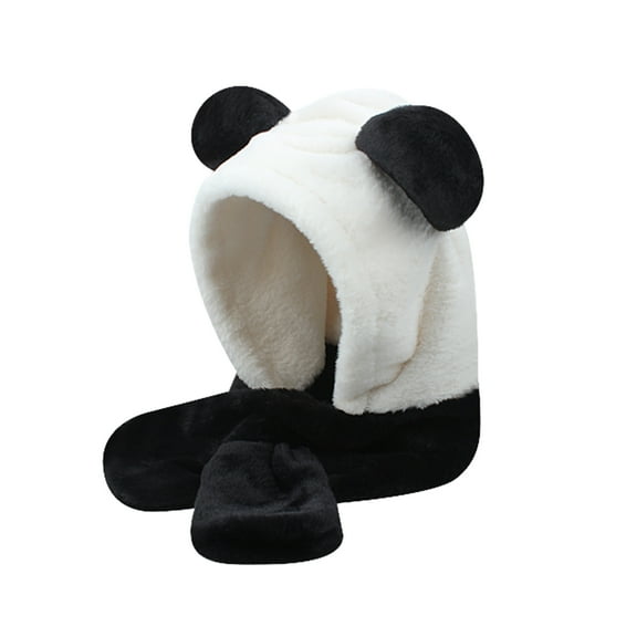 HUANLEDASH Winter Hat Cartoon Panda Shape Color Matching Thick Plush Warm Soft Full Protection Windproof Photo Prop Cross Unisex Outdoor Cap Winter Headwear