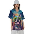 thumbnail image 4 of Hippie Boston Terrier Portrait oil painting Watercolor Tie-dye Vintage Hawaiian Shirt Breathable Summer Unisex Merch Gentleman Dog Lover Gifts - 00015, 4 of 6