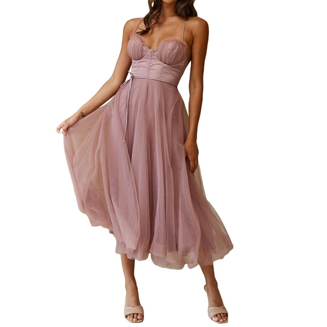 SUNSIOM Robe de Soirée Formelle en Tulle pour Femmes Couleur Unie Dos Nu Corset Robe de Soirée pour Cocktail Mariage
