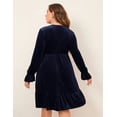 thumbnail image 4 of Women's Plus Size V Neck Velvet Dress, Solid Simple Loose Midi Swing Dresses, Navy Blue, 4 of 6