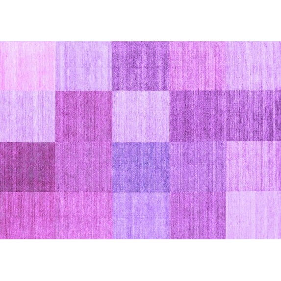 Ahgly Company Machine Washable Indoor Rectangle Checkered Purple Modern Area Rugs, 5' x 8'