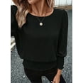 thumbnail image 6 of Women'S 3/4 Sleeve Round Neck Blouses Elastic Waist Hem Smocked Shirts Casual Solid Tops, 6 of 7