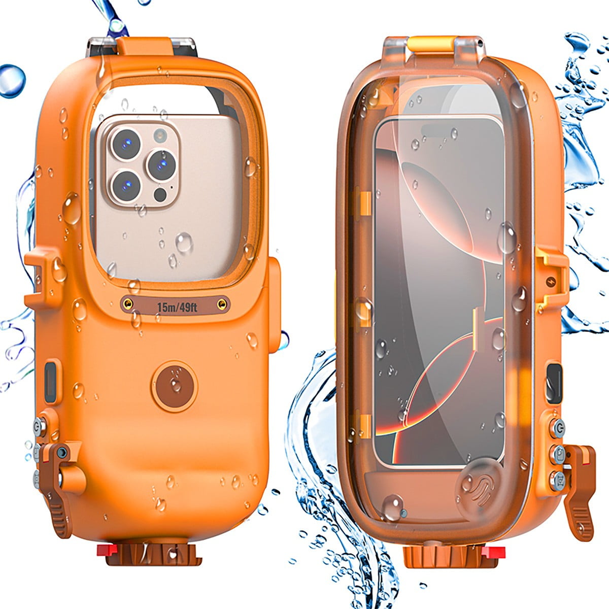 Universal Diving Waterproof Phone Case, Underwater Wireless Connection Photo Video for Surfing Swimming Snorkeling Compatible for iPhone/Galaxy/Google/Motorola Orange