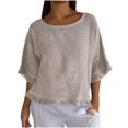 thumbnail image 1 of Plebaso T-Shirts en Coton et Lin pour Femmes Manches à Volants Col Rond Tee-Shirts Couleur Unie Légers Hauts, 1 of 7