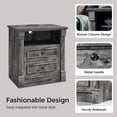 thumbnail image 4 of 26" Tall Farmhouse Nightstand, 2 Drawers End Table w/Charging Station, 23.6" Wide Large Side Table w/Roman Column, Wood Rustic Sofa Table w/Open Shelf, Bedside Table for Bedroom, Light Gray, 4 of 14