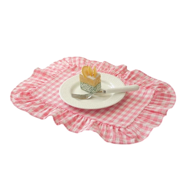 Mantel individual de cocina cuadrado y redondo de algodón lavado con bordes plisados, resistente al calor, para comedor, hogar, cocina, fiestas.