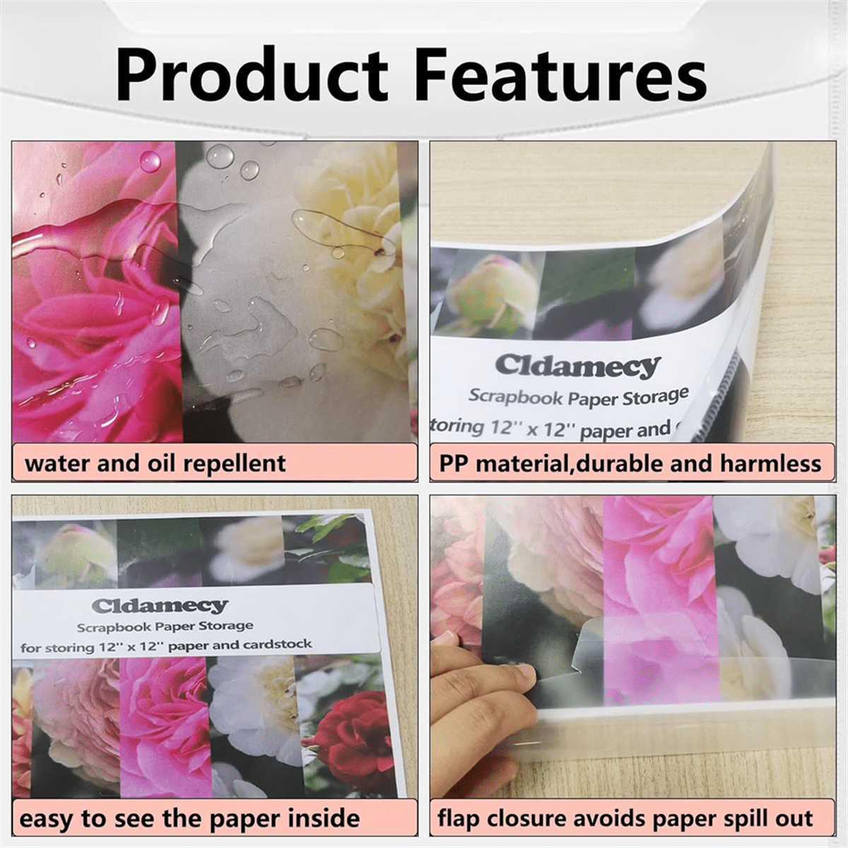 32pcs Transparent Scrapbook Organizer Envelopes Storage Pockets Sleeves for Storing 12x12inch with 60 Pcs Label Stickers