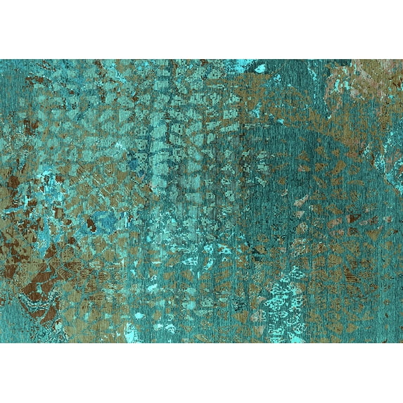Ahgly Company Machine Washable Indoor Rectangle Oriental Turquoise Blue Industrial Area Rugs, 2' x 5'