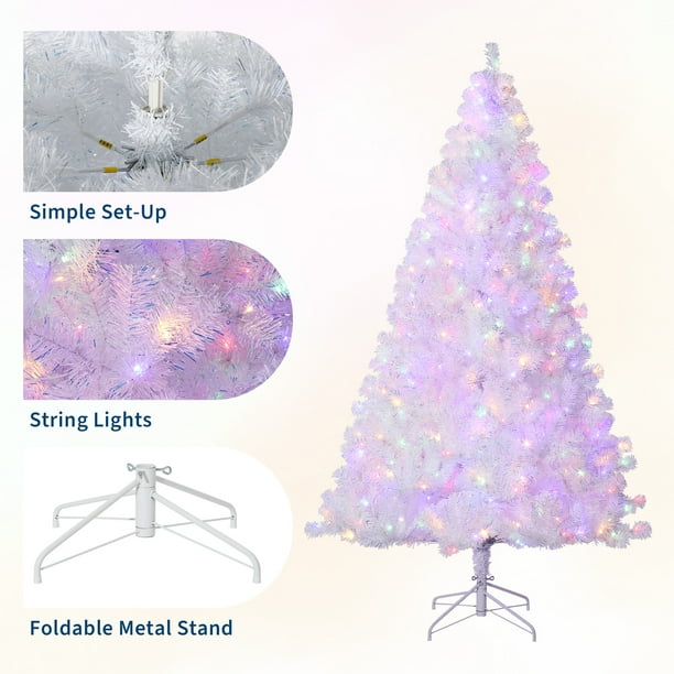 Yeshouse Árboles de Navidad pre-iluminados de 4.5/6/7.5 pies, árbol de Navidad Artificial blanco con ledes blancos cálidos y puntas de rama, Base de Metal plegable