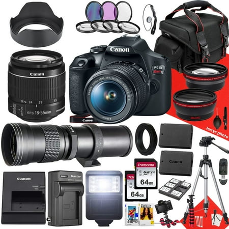 Canon EOS Rebel T7 / 2000D DSLR Camera With Canon EF-S 18-55mm f/3.5-5.6 IS II And 420-800mm f/8.3 HD Telephoto Zoom Lens + 128 GB Memory + Filters + Tripod + More (33pc Bundle)