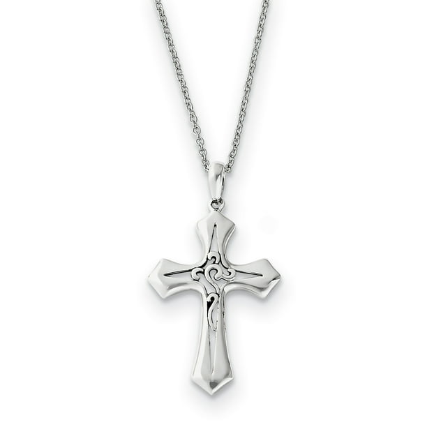 Sterling Silver Antiqued Abide In Him 18in Cross Necklace and Pendant