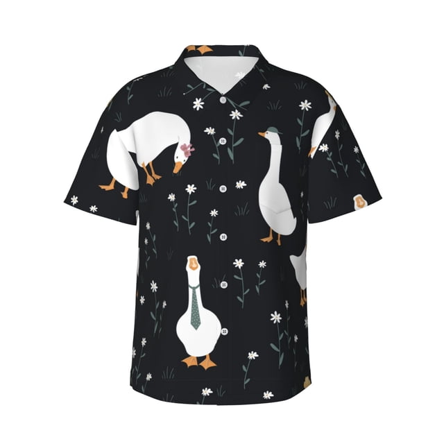 Fotbe Fashionable Goose Camisa Hawaiana para Hombre Unisex – Camisa Casual de Verano con Botones de Manga Corta de Algodón y Lino,3X-Large