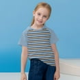thumbnail image 2 of Virmaxy Kids Cute Striped Printed T-Shirt Toddler Kids Shoulder Sleeve Round Neck Shirt Summer Casual Loose Short Sleeve Tops 2025 Summer Cotton Loose Fit Crewneck Blouses Tops Blue-1 11 Years, 2 of 8