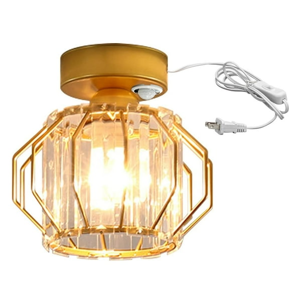 Kiven Motion Sensor Ceiling Light, Motion Activated Plug-in Ceiling lamp, Modern Motion Lights with Crystal Lampshade, Adjustable Delay Time for Stair Hallway Laundry Bathroom,Gold(XDD363)
