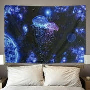 Blacklight Fantasy Marine Life Tapestry, Black Light Ocean Animal Tapestry, UV Reactive Colorful Jellyfish Tapestry for Bedroom Apartment Dorm Living Room Decor Wall Hanging Tapestries 60X40 inches