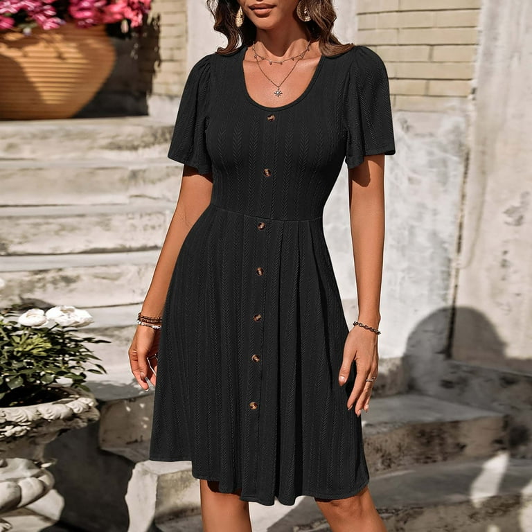 knee length dresses for ladies Black Button Down Midi Dress – Gabi Swimwear main image 1