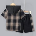thumbnail image 3 of Gerichy Toddler Boys Outfits Short Sleeve Prints Tops Pants Child 2Pcs Set Track Suits For Kids Summer Boys Plaid Lapel Cotton Cardigan Pants Plaid Color Hooded Boys Suit, 3 of 7
