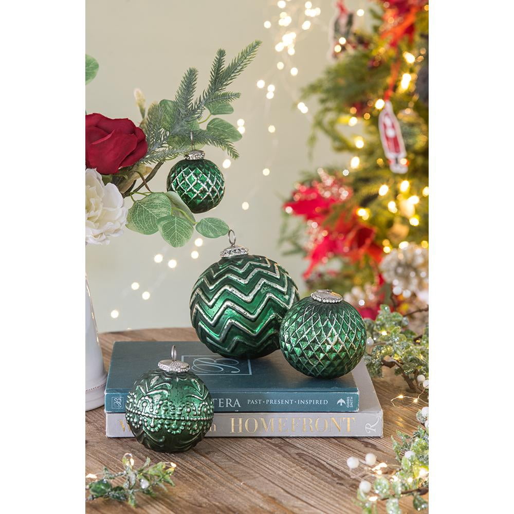 Set of 6 Glass Christmas Ball Ornaments with Aluminium Accent by Riccardo Tree Decor
