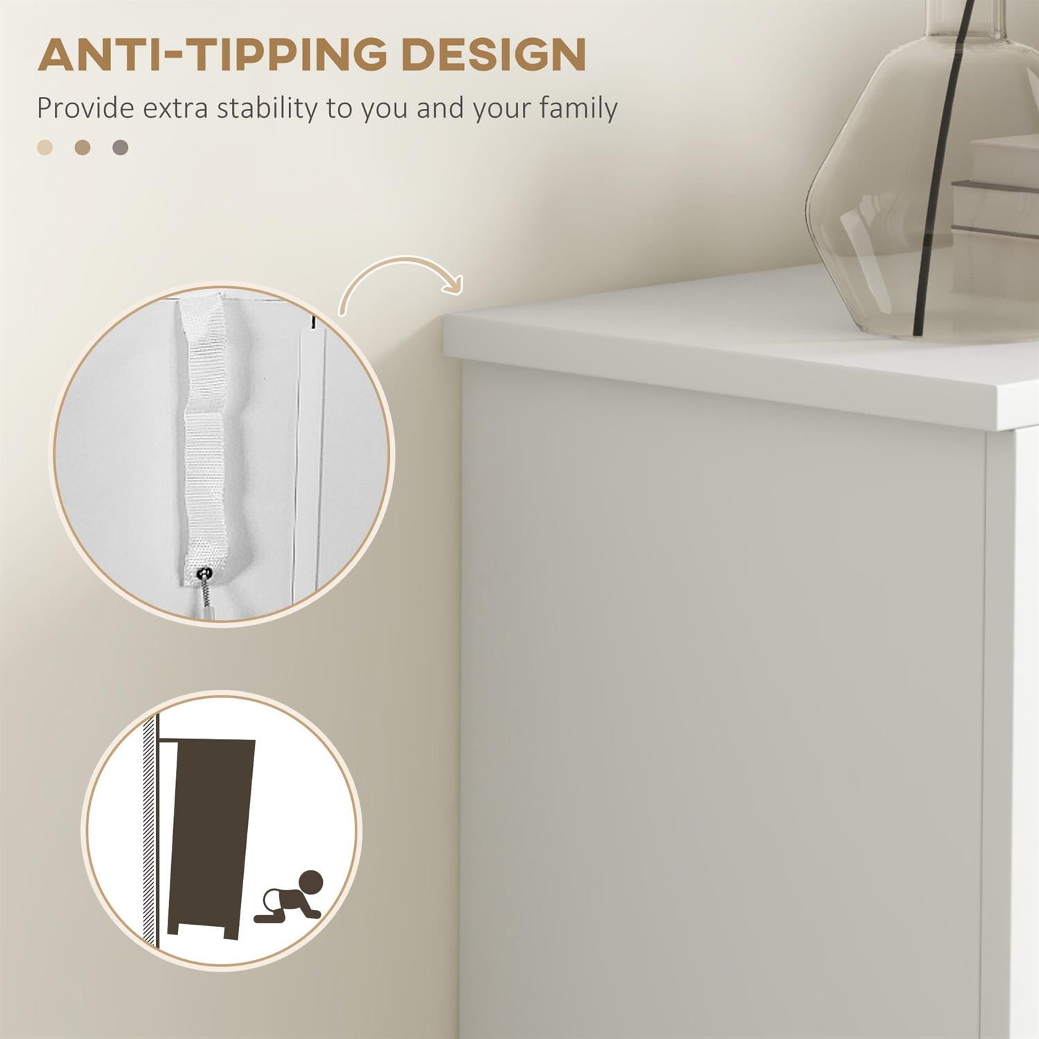 Demi Bonn 41" Shoe Storage Cabinet with Flip Drawers and Adjustable Shelves, White