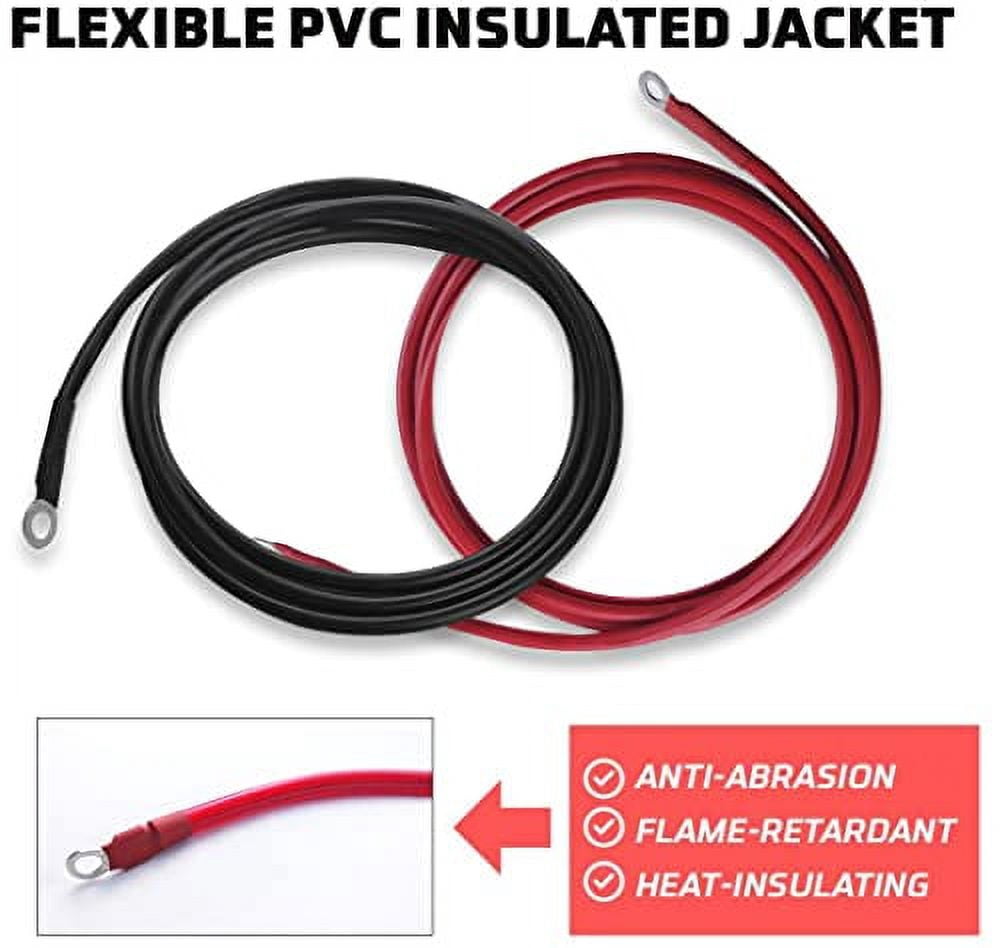 Power Bright 4 AWG 3ft High Amp Pure Copper Battery Cable with 5/8" and 7/16" Lugs, Professional Series 4 Gauge Wire Cables for Car Power Inverter, RV Battery, Boat, Marine and Solar Applications
