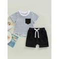 thumbnail image 2 of Wassery Baby Boys Clothes Short Sleeve Crew Neck Striped T-shirt with Elastic Waist Shorts 6 12 18 24 Months Infant Boys Summer Casual Outfit Sets, 2 of 8