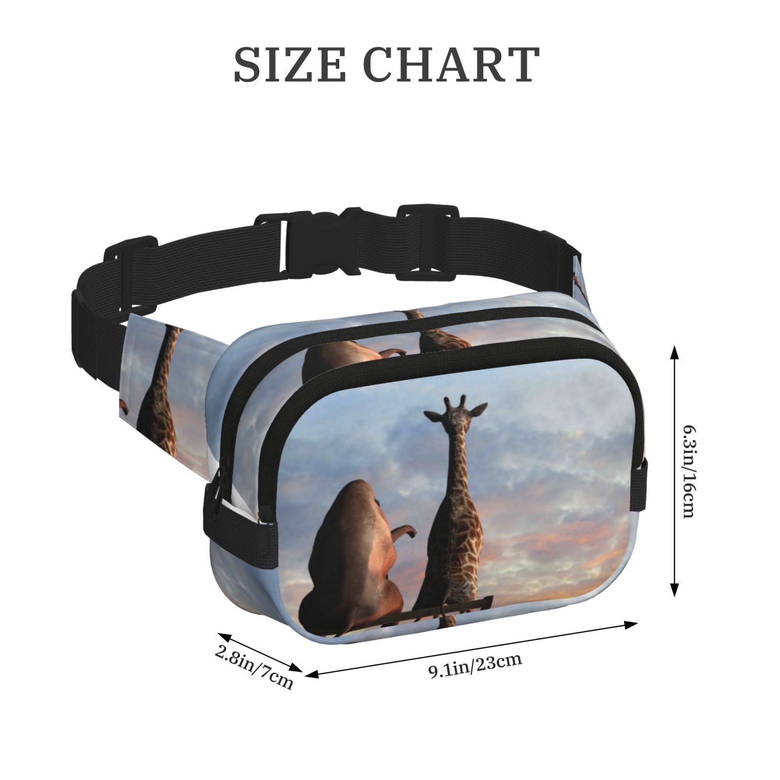 Hirioo Elephant Giraffe for Double Layer Waist Bag Adjustable Fanny Pack For Travel Running Hiking