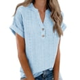thumbnail image 5 of Womens Eyelet Tops Rolled Short Sleeve V Neck Summer Tunic T-shirts Loose Fit Trendy Solid Casual Tshirts (XL, Light Blue), 5 of 8