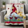 thumbnail image 2 of Gnomes Flowers Blanket Soft Cozy Warm Throw Blanket for Couch, Plush Fuzzy Flannel Fleece Blankets for Sofa, Spring Farmhouse Botanical Floral Striped Bed Blankets Lightweight Gifts for Men, 40"x60", 2 of 9
