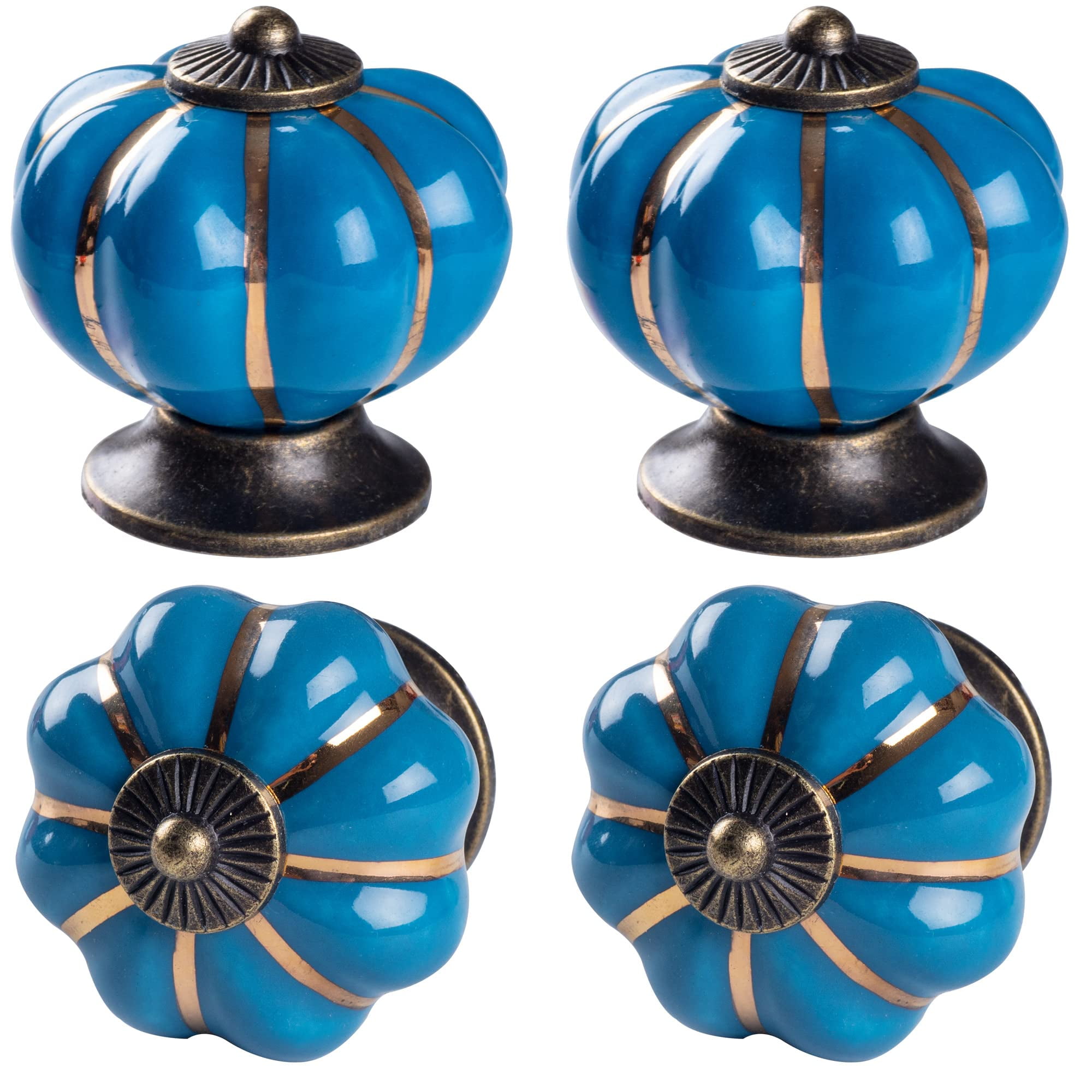 4 Pack Orange Decor Knobs Antique Brass Ceramic Pumpkin Pull Handles with Screws for