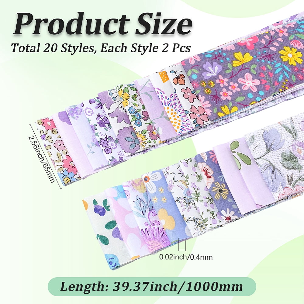 1set Flower Pattern Cotton Quilting Stripss Fabric Patchwork Fabric for DIY Craft Sewing Mixed Color 1000x65x0.1mm 40pcs/set
