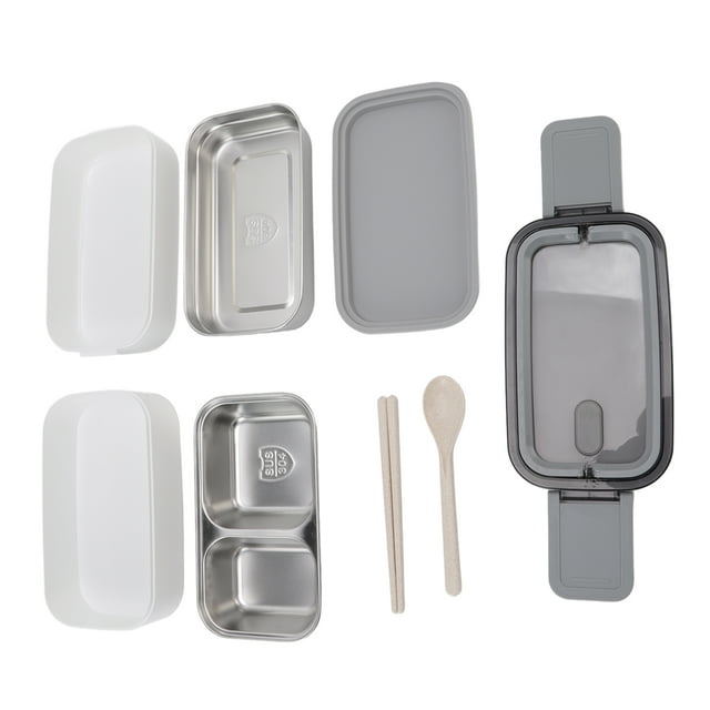 Bento Box Lunch Container Stainless Steel With Chopsticks Spoon Double Layers For Adult Work