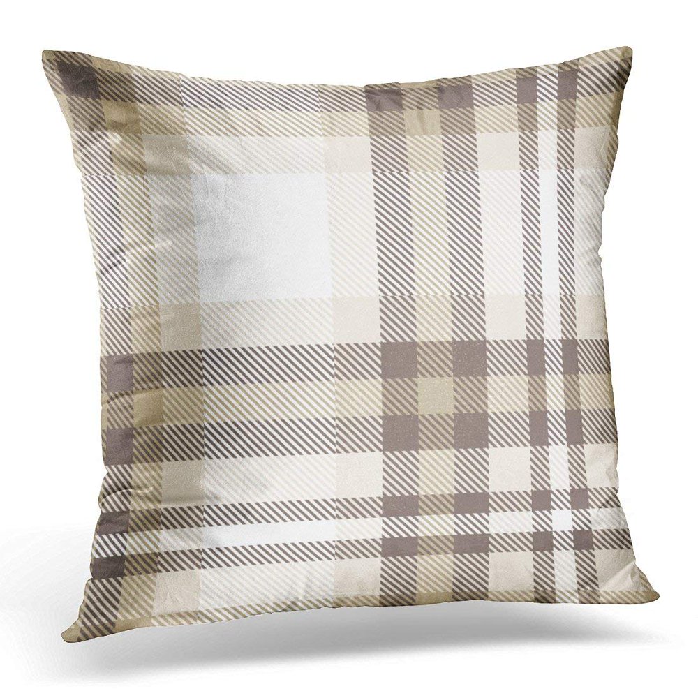 ARHOME Brown Abstract Plaid Check Pattern in Taupe Beige and White Border Pillow Case Pillow