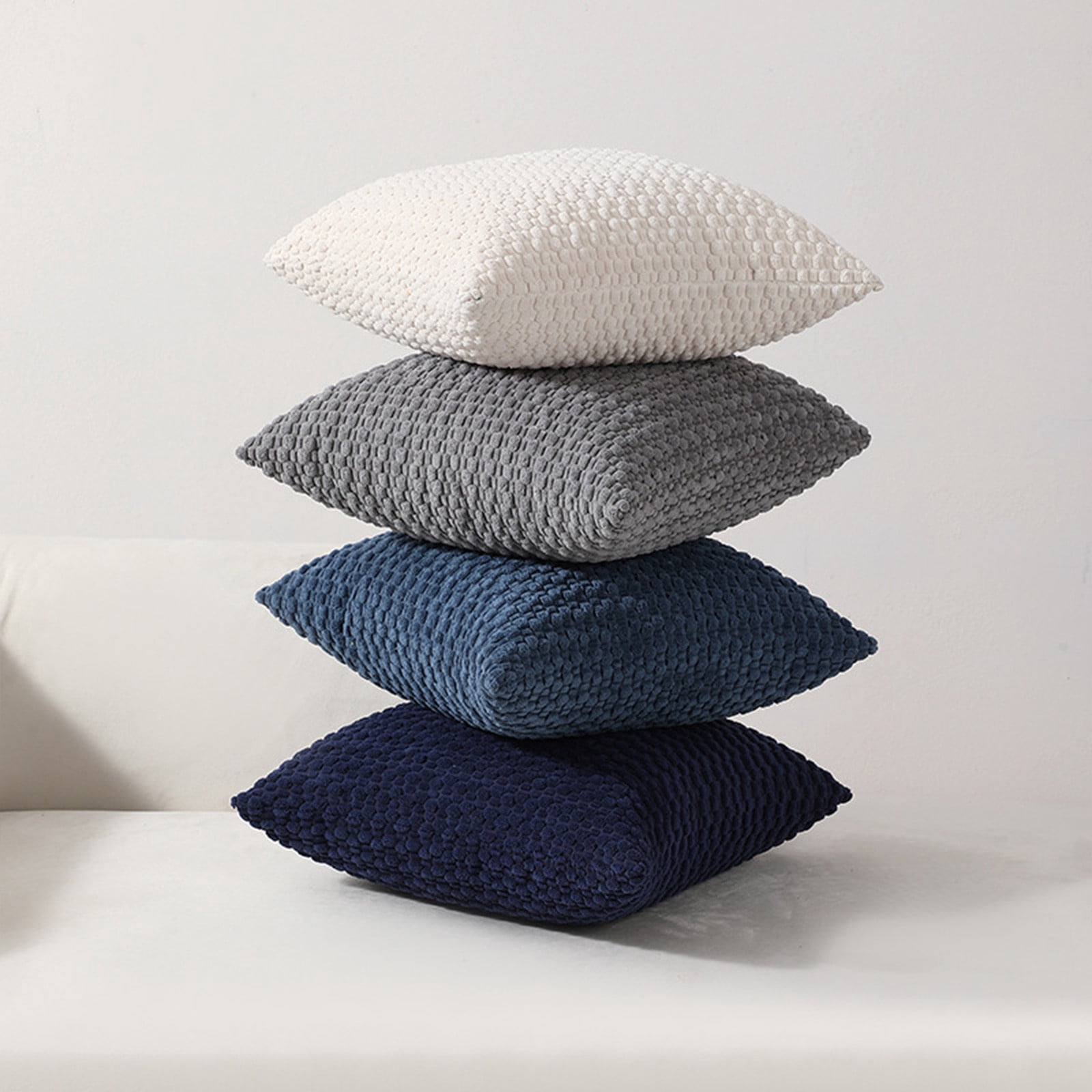Pack of 4 Neutral Decorative Throw Pillow Covers Farmhouse Boho Home Decor Striped Corduroy Square Pillowcases 18 x 18 Inch Beige Chocolate (Pillow core not included）