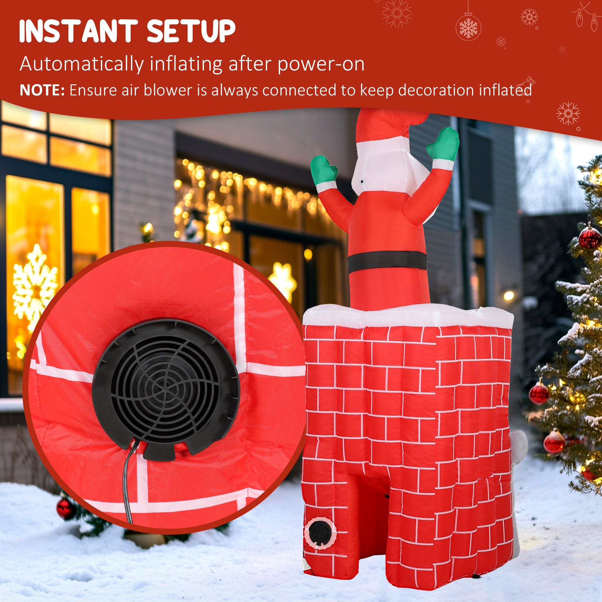 7 ft Christmas Inflatable Santa in Chimney with Built-in LED Lights, Animated Up and Down Blow Up Decoration for Indoor and Outdoor Holiday Display