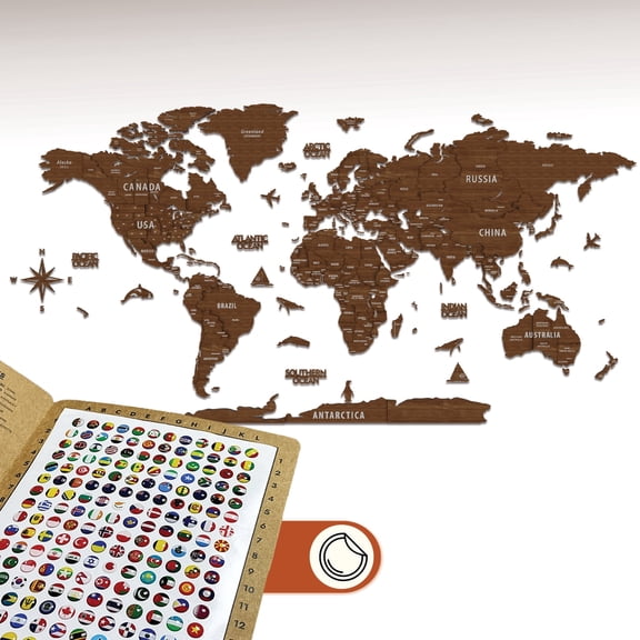 ColorfullWorlds 3D Wooden World Map Travel Map Gift Idea Wooden Wall Art (L - L. Brown)