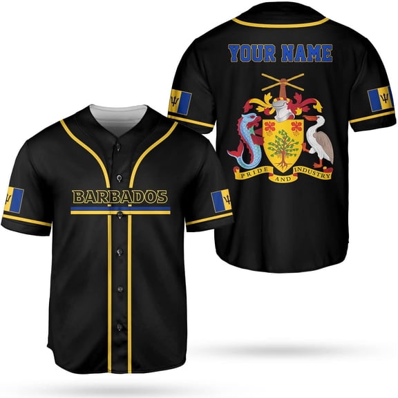 Personalized Barbados Baseball Jersey Shirt, Bajan Flag Jersey, Barbados Jersey for Men and Women Jersey Bajan (S)